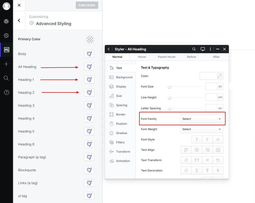 How to change website's font family