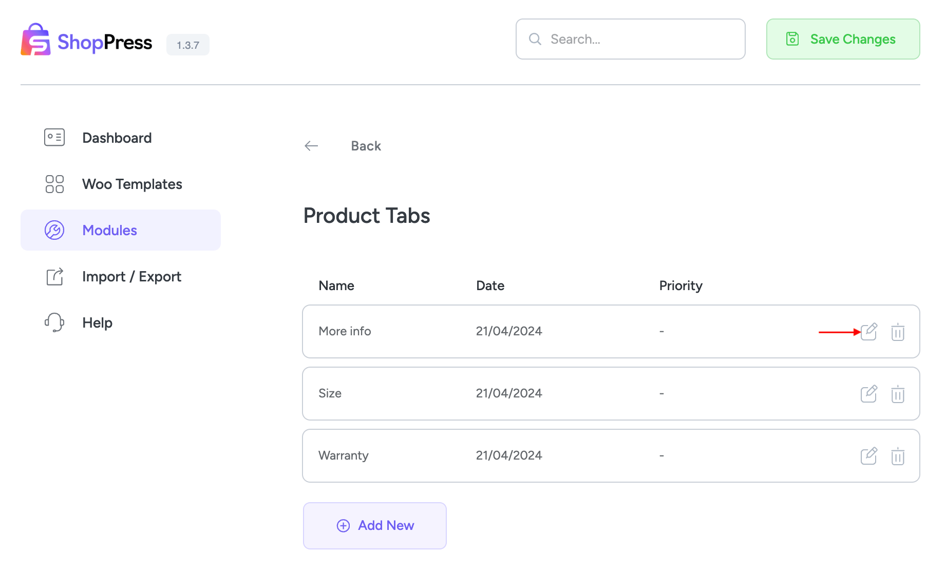 Woocommerce Product Tabs Manager Settings