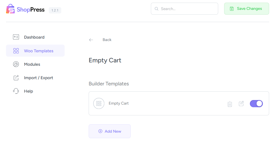 Selecting the Main WooCommerce Empty Cart Template